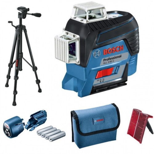 Linijinis lazerinis nivelyras Bosch GLL 3-80 C Professional + stovas BS 150